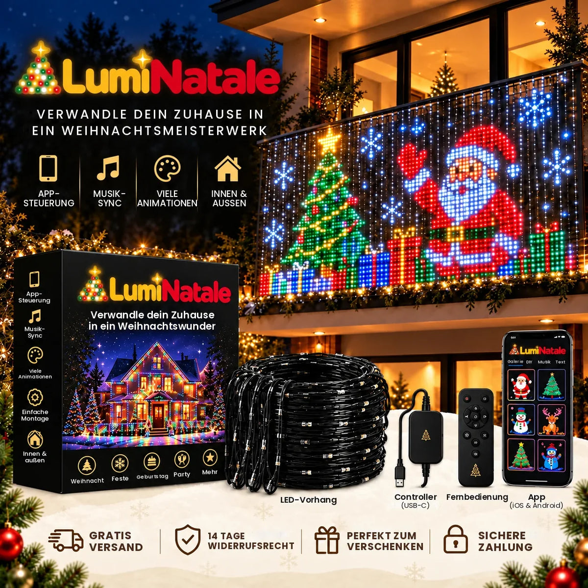 LumiNatale – animerad LED-gardin för balkongen, med app [de]