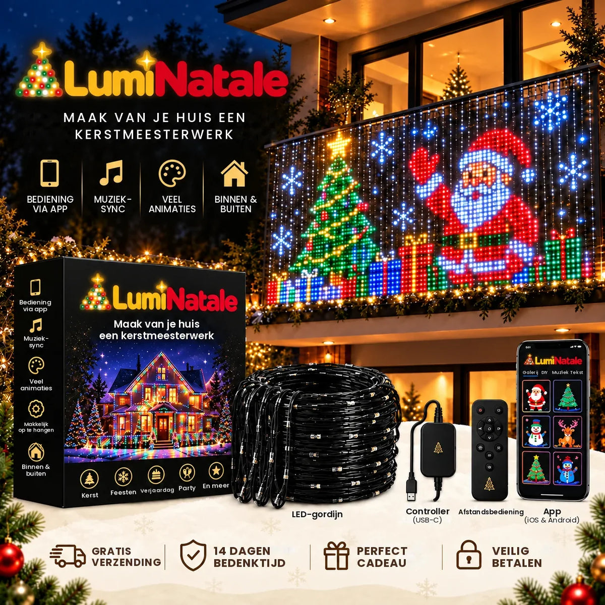 LumiNatale – animerad LED-gardin för balkongen, med app [nl]