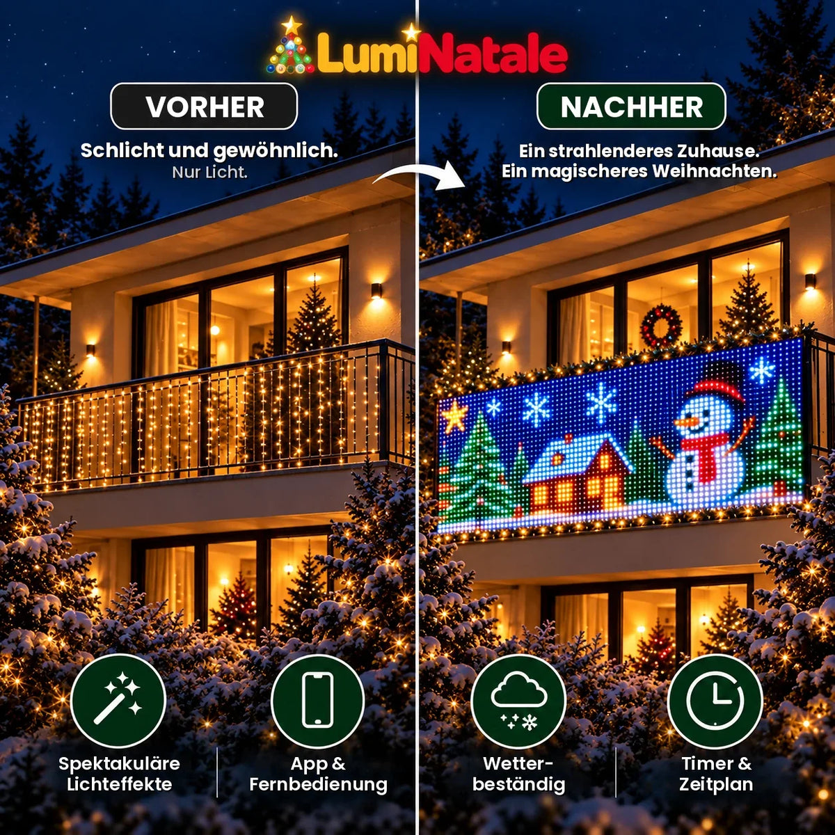 LumiNatale – animerad LED-gardin för balkongen, med app [de]