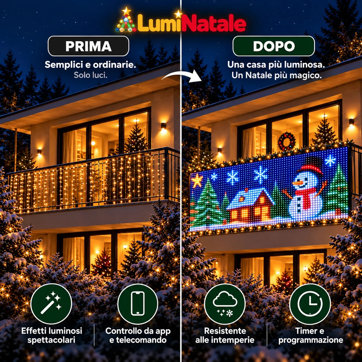 LumiNatale – animerad LED-gardin för balkongen, med app [it]